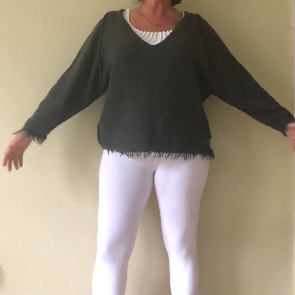 Free People wool fray accent V neck sweater